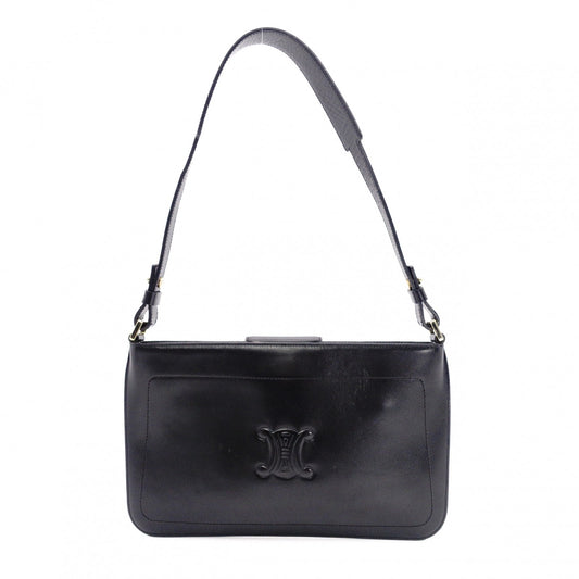 CELINE Macadam Shoulder Bag, Leather, Black, Single Strap, Black with Gold Hardware