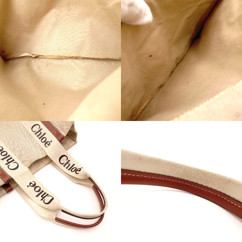 Chloe Woody Shoulder Bag Leather/Canvas Beige