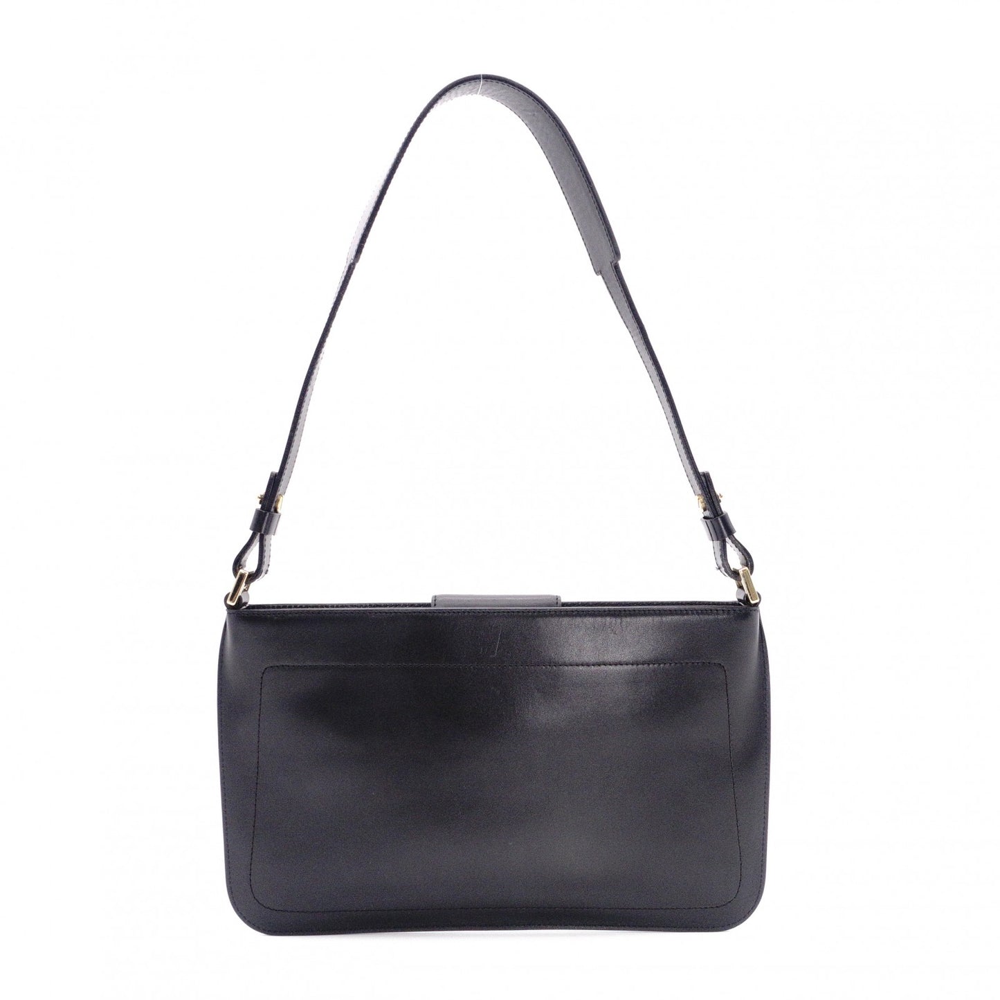 CELINE Macadam Shoulder Bag, Leather, Black, Single Strap, Black with Gold Hardware