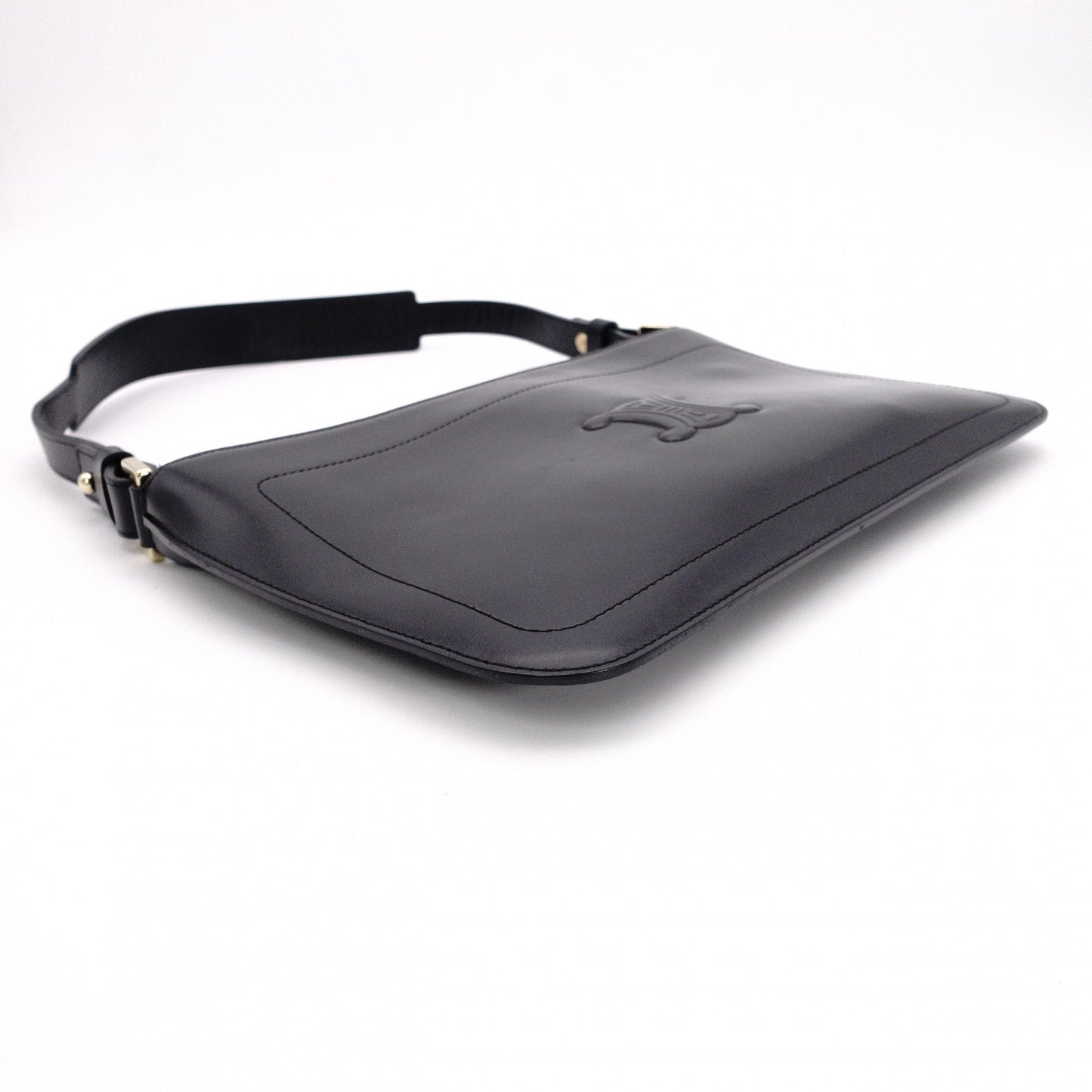 CELINE Macadam Shoulder Bag, Leather, Black, Single Strap, Black with Gold Hardware