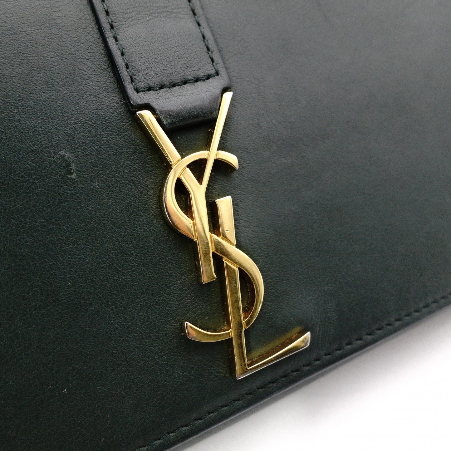 SAINT LAURENT YSL Line Long Wallet, Leather, Green