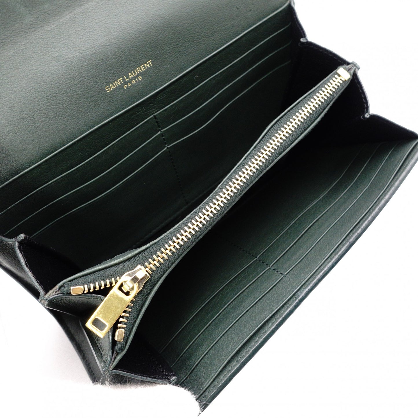 SAINT LAURENT YSL Line Long Wallet, Leather, Green