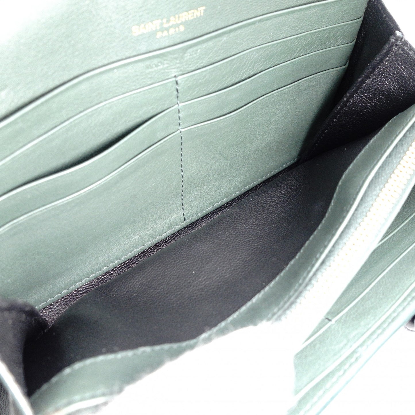 SAINT LAURENT YSL Line Long Wallet, Leather, Green