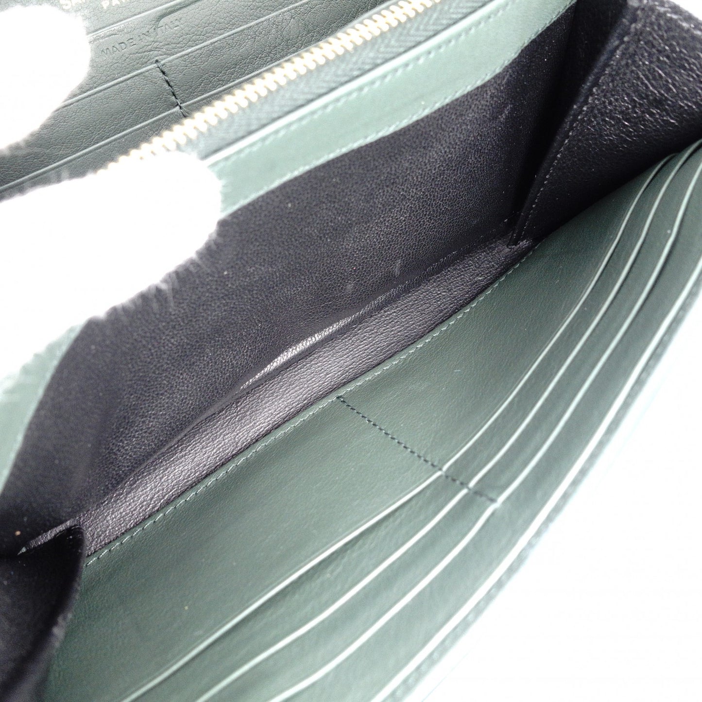 SAINT LAURENT YSL Line Long Wallet, Leather, Green
