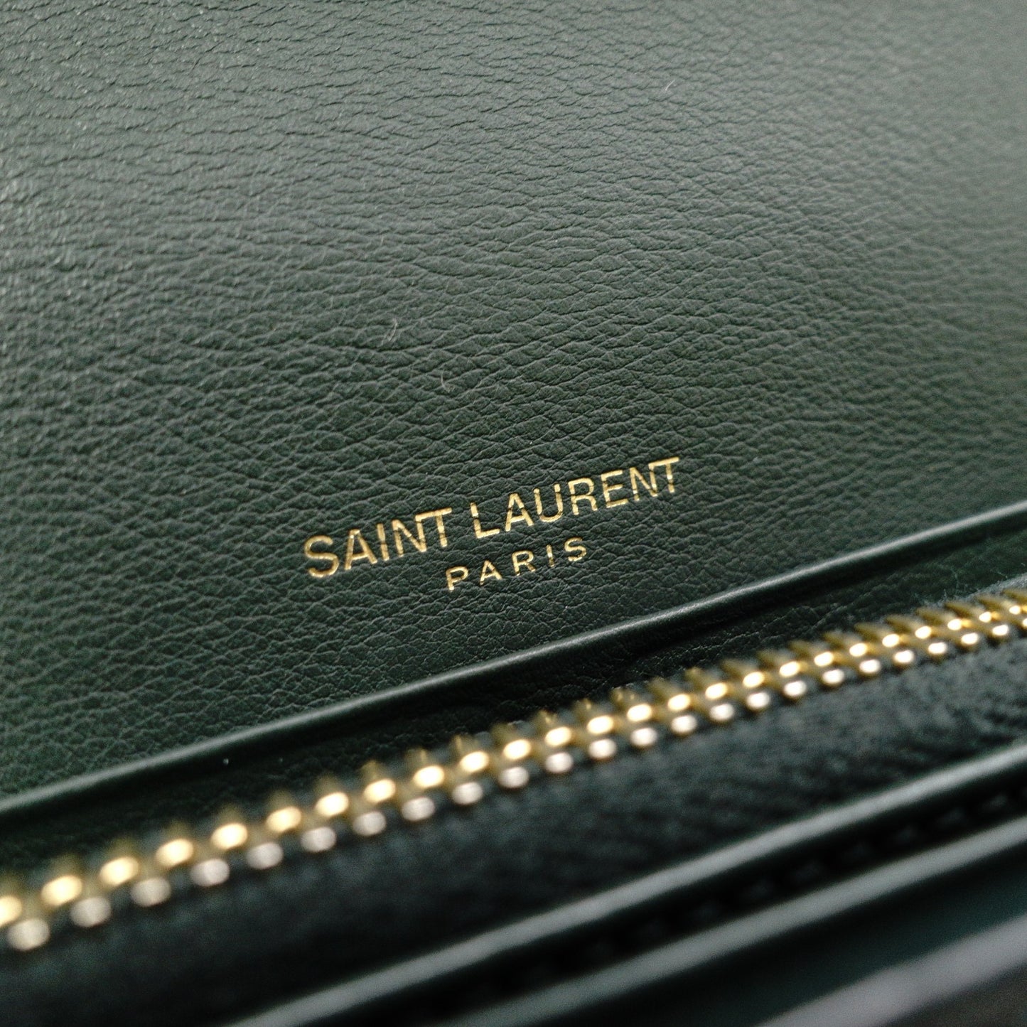 SAINT LAURENT YSL Line Long Wallet, Leather, Green