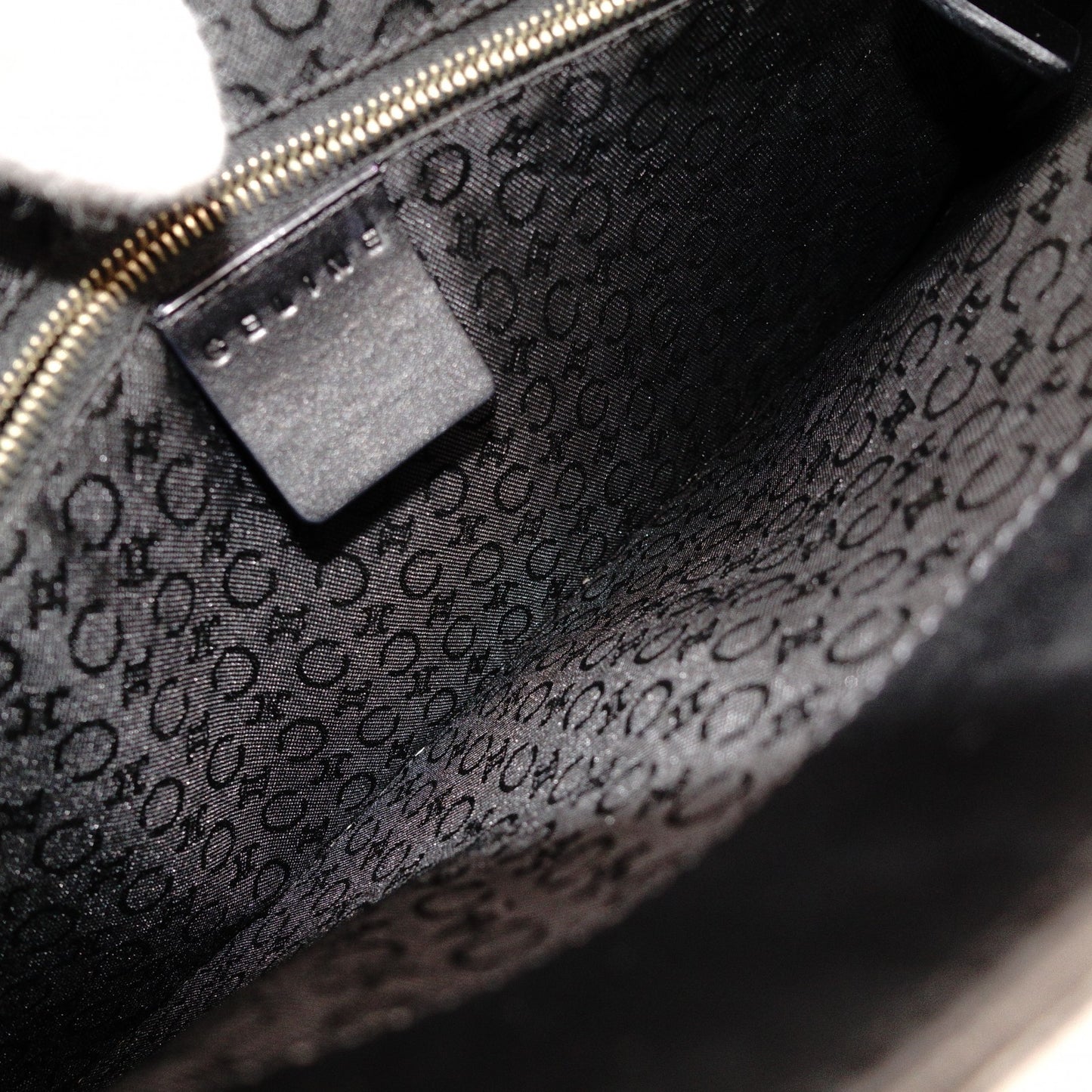CELINE Macadam Shoulder Bag, Leather, Black, Single Strap, Black with Gold Hardware
