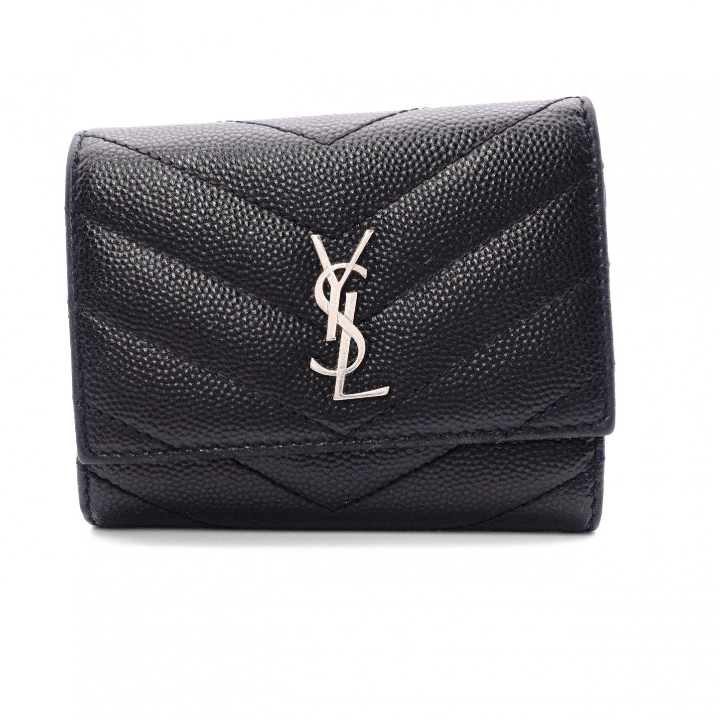 SAINT LAURENT Cassandra Key Case, Leather, Black, YSL, Silver Hardware