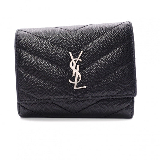 SAINT LAURENT Cassandra Key Case, Leather, Black, YSL, Silver Hardware