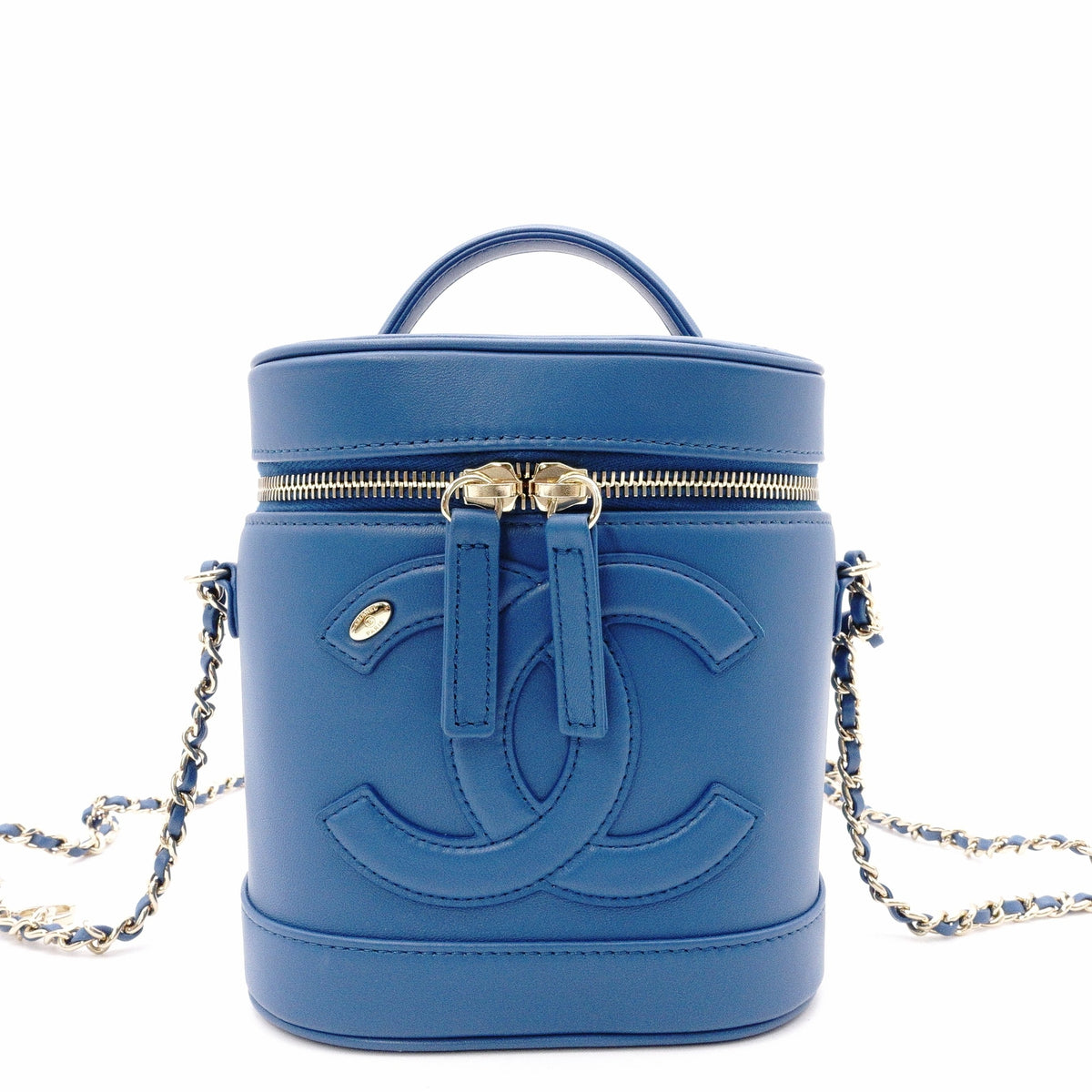 CHANEL Chain Shoulder Vanity Bag, Handbag, Leather, Blue, Women's, 2-Way, Gold Hardware