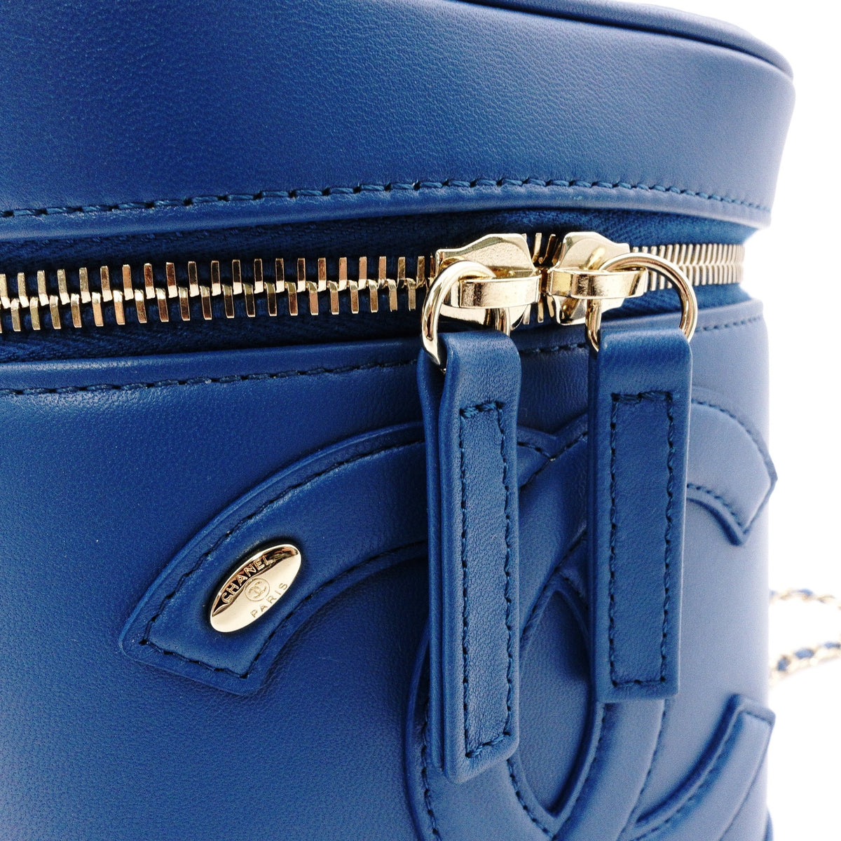 CHANEL Chain Shoulder Vanity Bag, Handbag, Leather, Blue, Women's, 2-Way, Gold Hardware