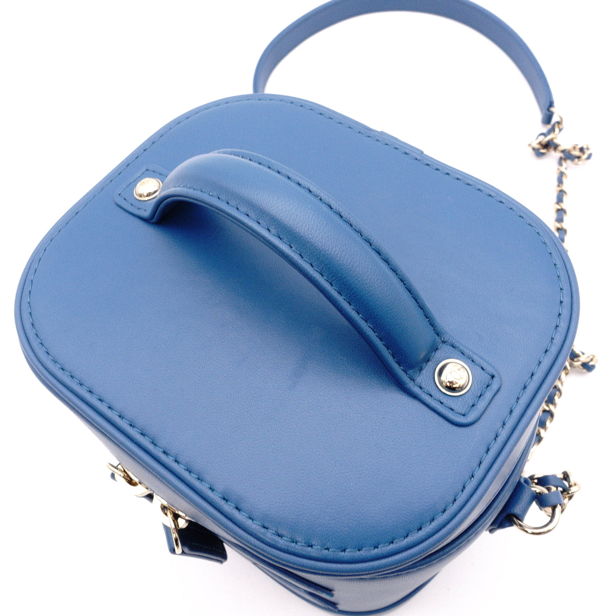 CHANEL Chain Shoulder Vanity Bag, Handbag, Leather, Blue, Women's, 2-Way, Gold Hardware