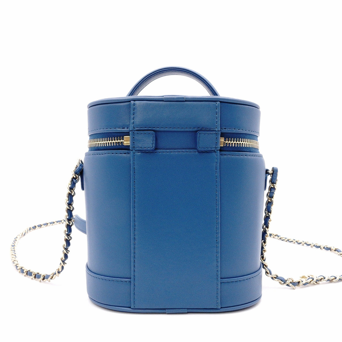 CHANEL Chain Shoulder Vanity Bag, Handbag, Leather, Blue, Women's, 2-Way, Gold Hardware