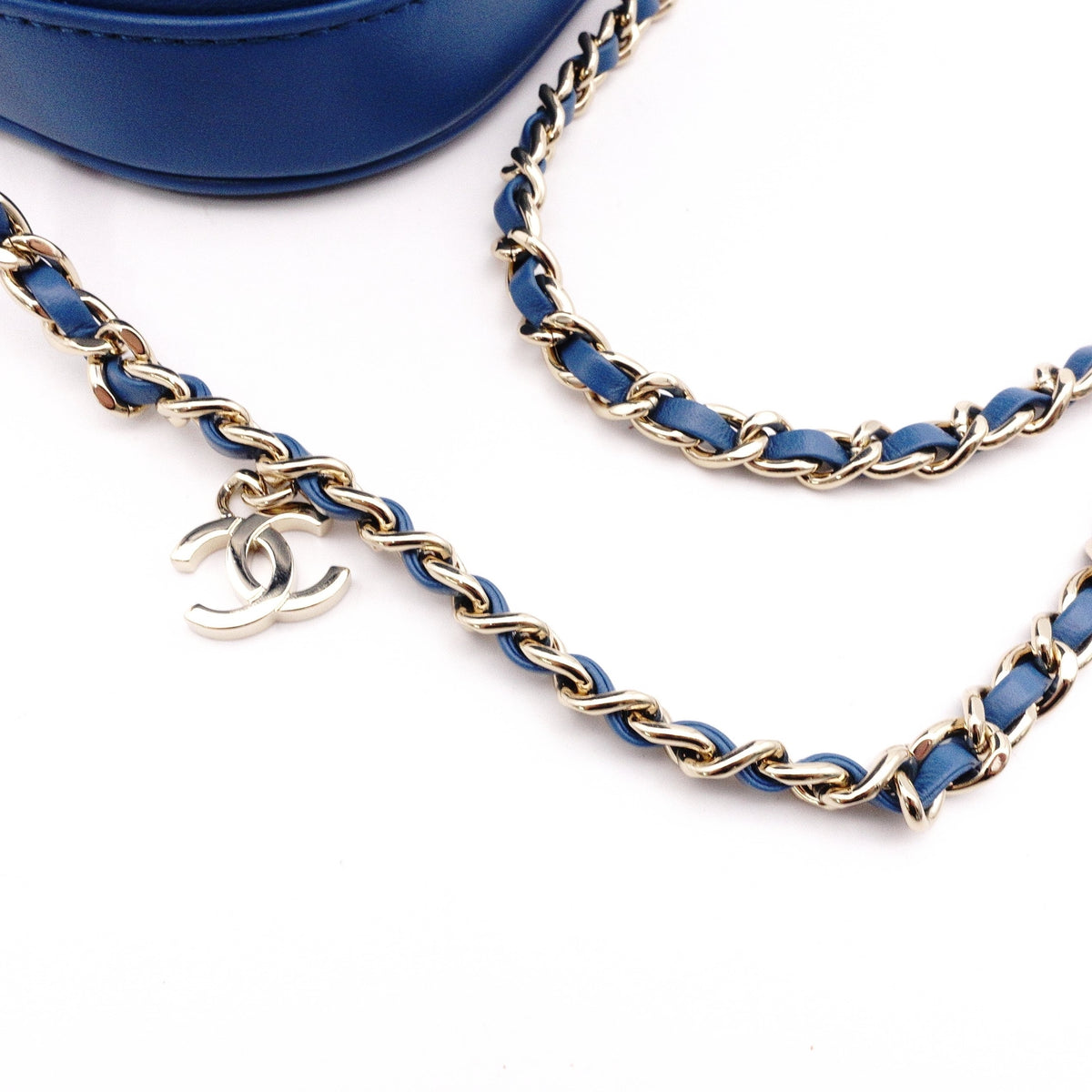 CHANEL Chain Shoulder Vanity Bag, Handbag, Leather, Blue, Women's, 2-Way, Gold Hardware