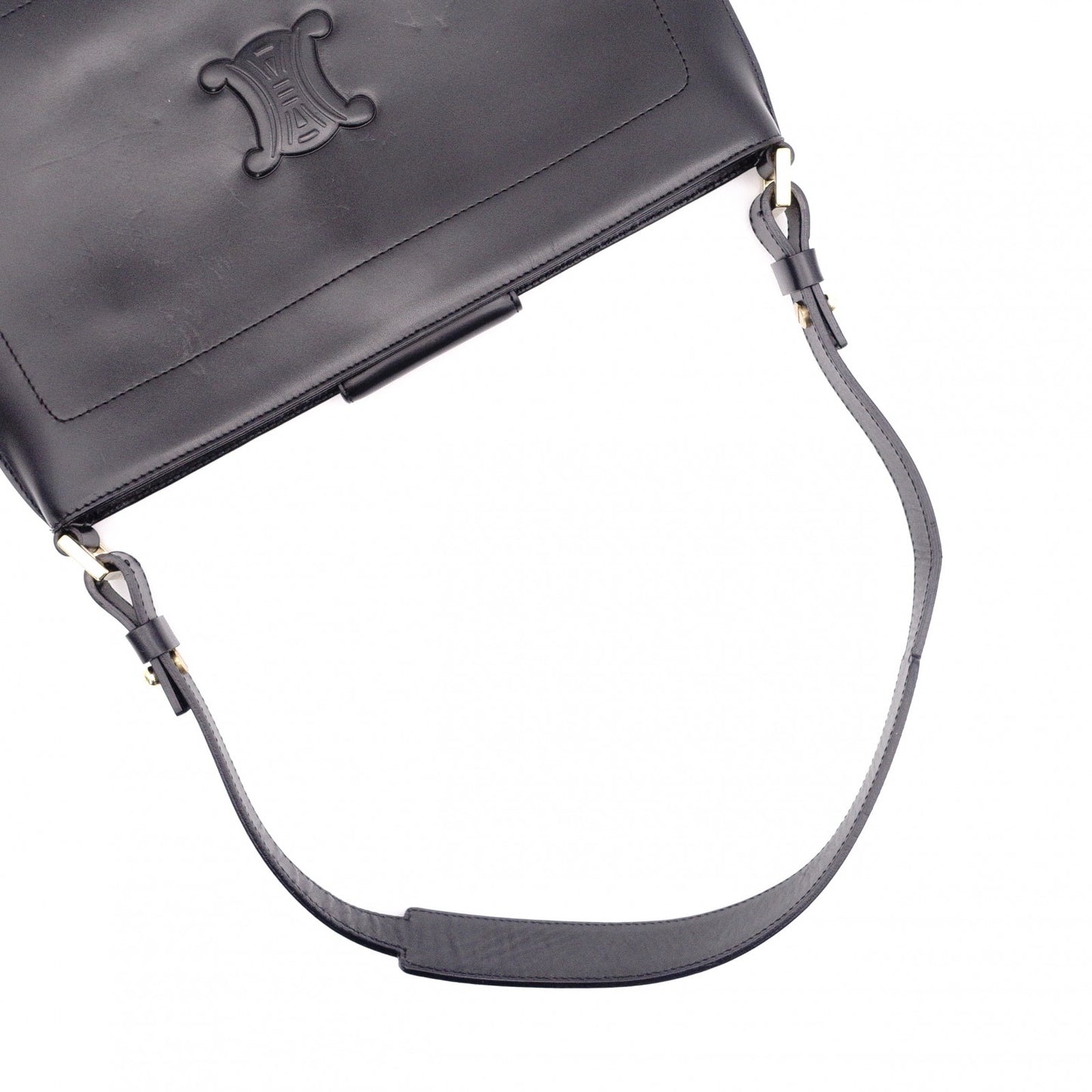 CELINE Macadam Shoulder Bag, Leather, Black, Single Strap, Black with Gold Hardware