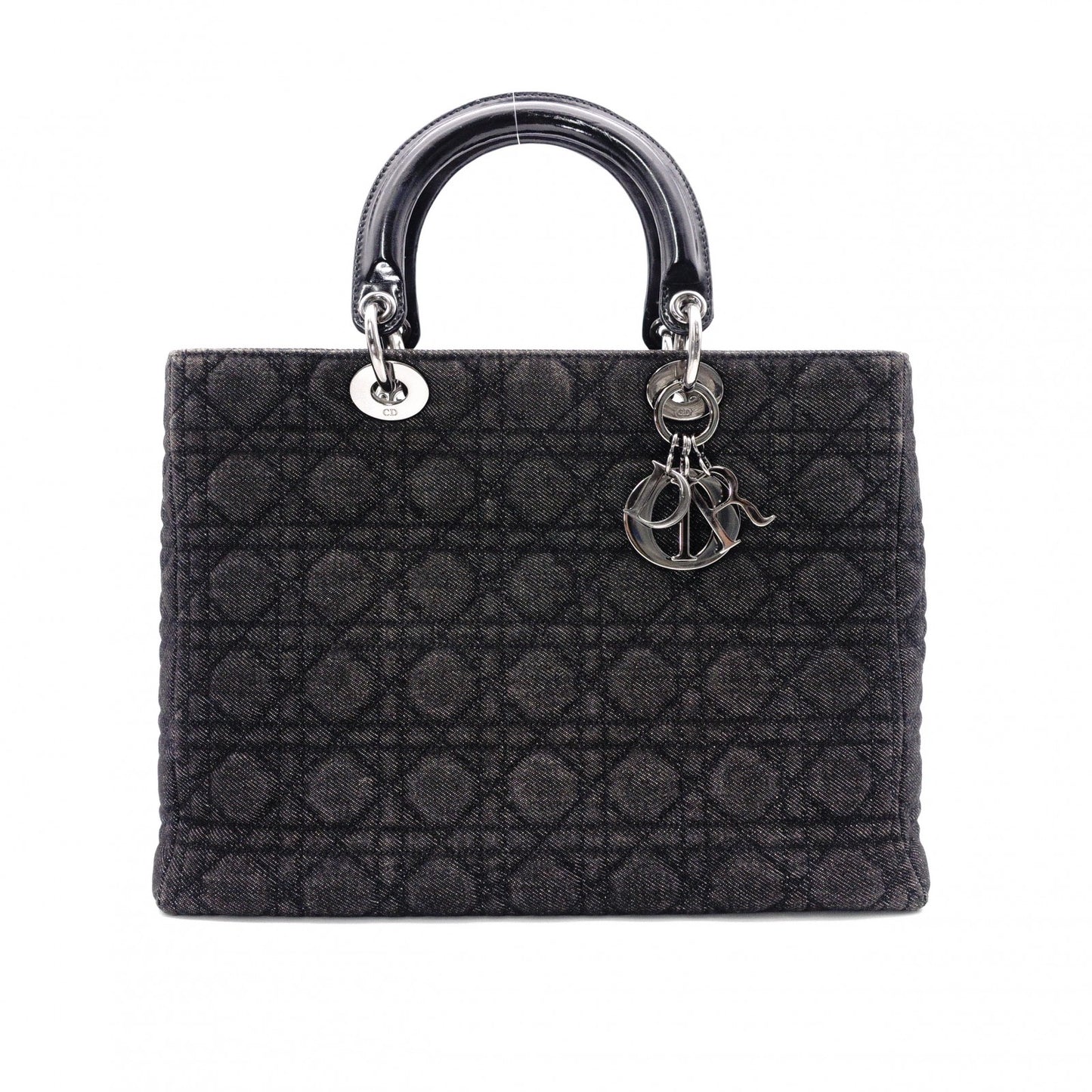 Christian Dior Lady Dior Handbag, Canvas, Black, Silver Hardware