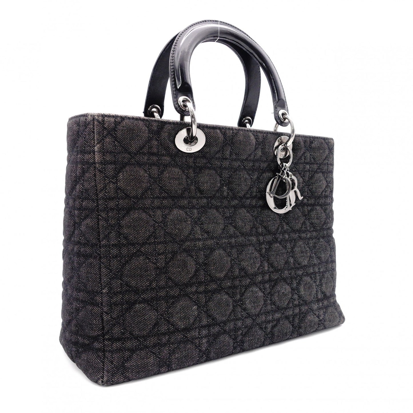 Christian Dior Lady Dior Handbag, Canvas, Black, Silver Hardware