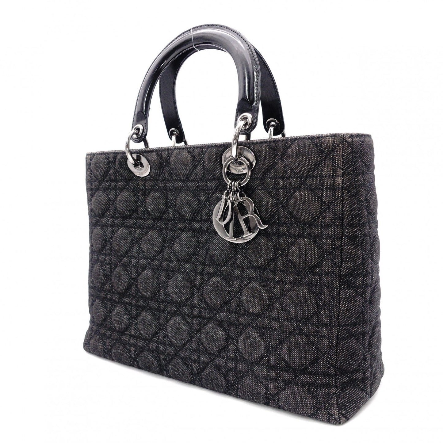 Christian Dior Lady Dior Handbag, Canvas, Black, Silver Hardware