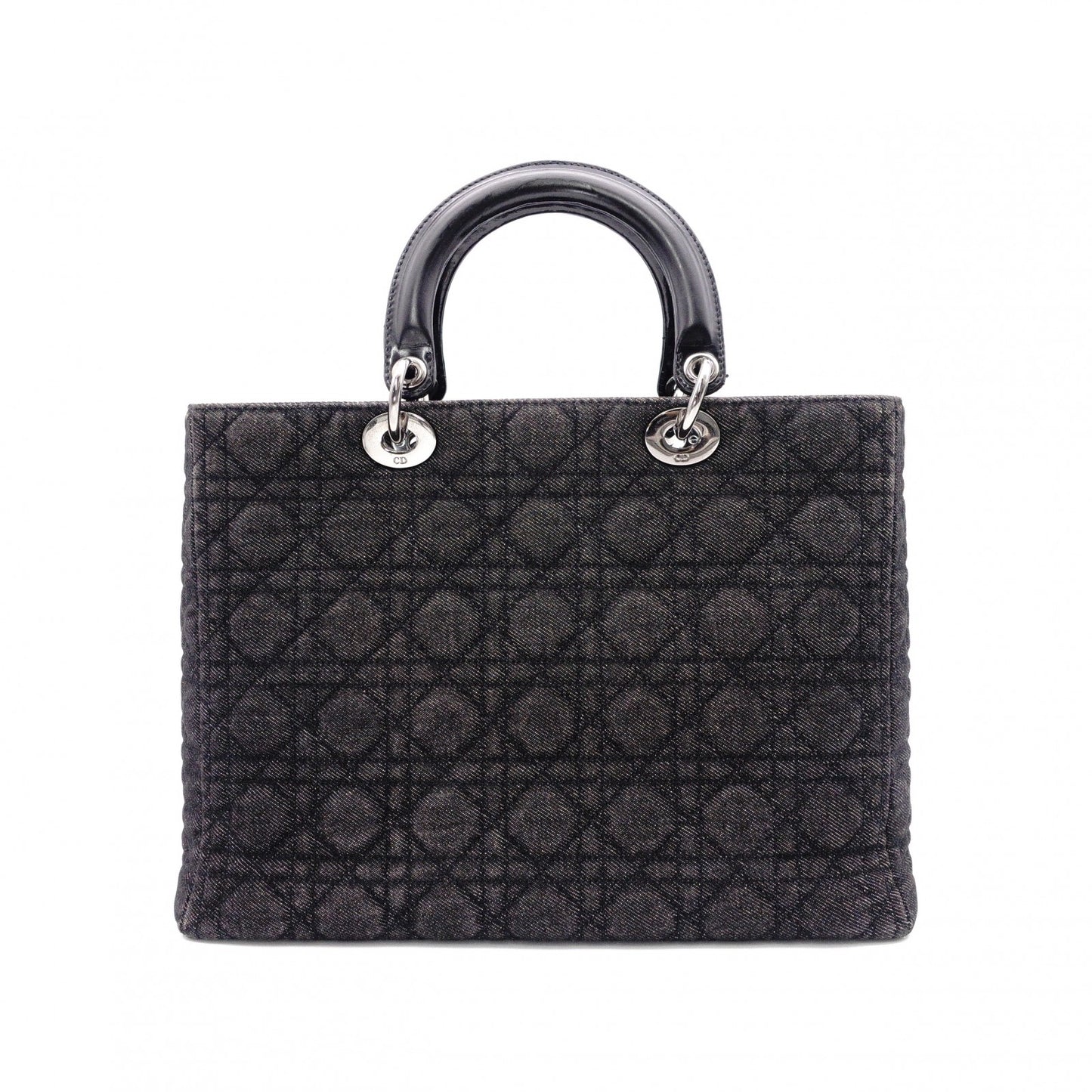 Christian Dior Lady Dior Handbag, Canvas, Black, Silver Hardware