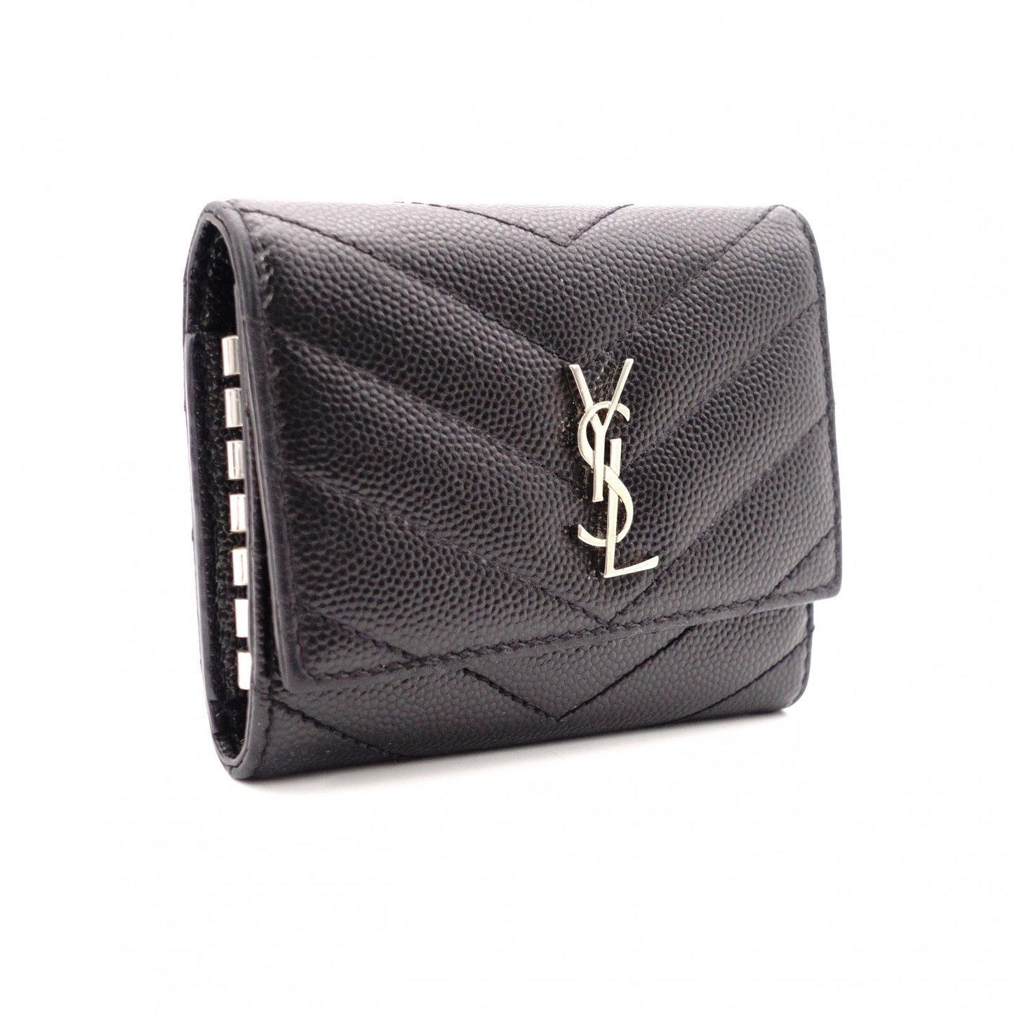 SAINT LAURENT Cassandra Key Case, Leather, Black, YSL, Silver Hardware