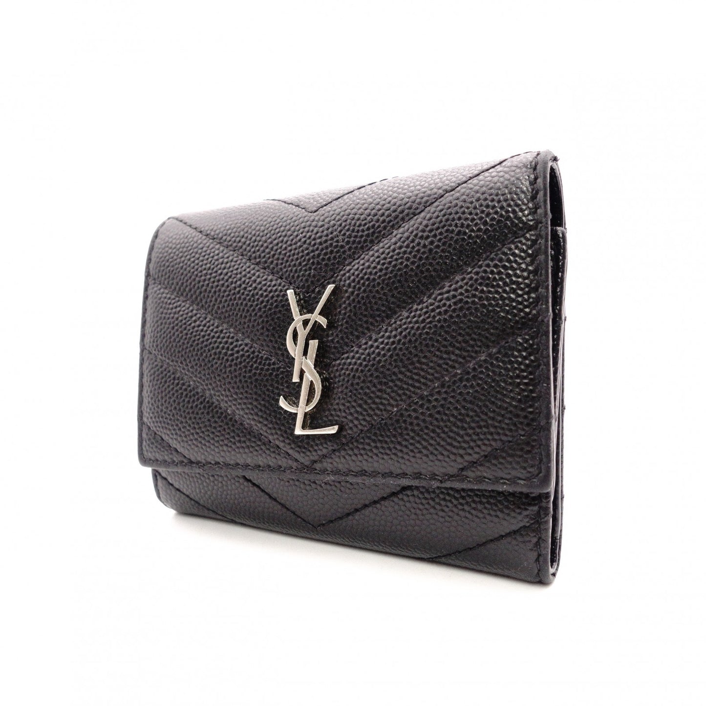 SAINT LAURENT Cassandra Key Case, Leather, Black, YSL, Silver Hardware