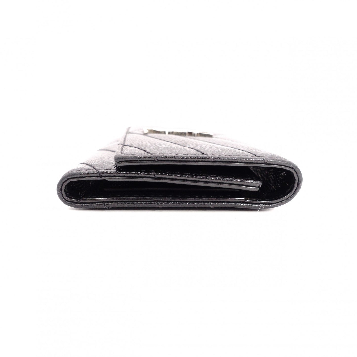 SAINT LAURENT Cassandra Key Case, Leather, Black, YSL, Silver Hardware