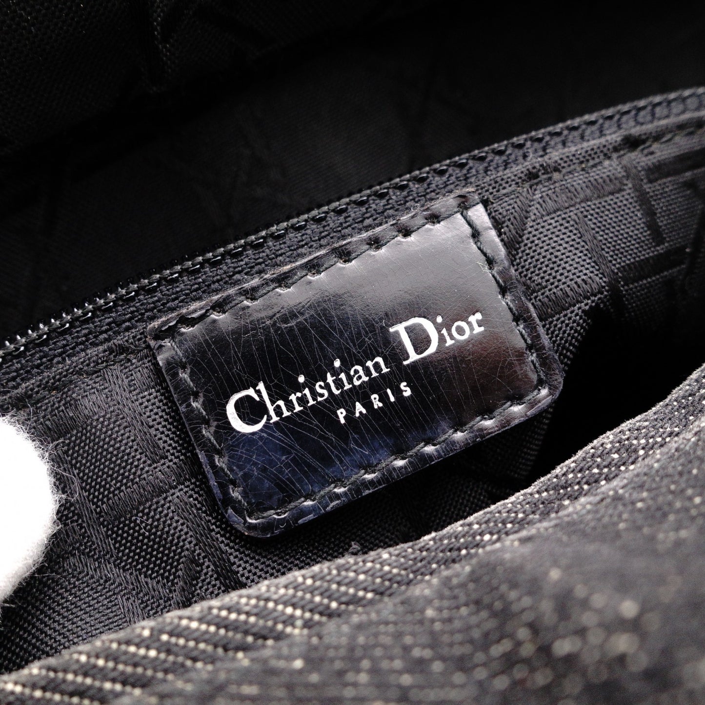 Christian Dior Lady Dior Handbag, Canvas, Black, Silver Hardware