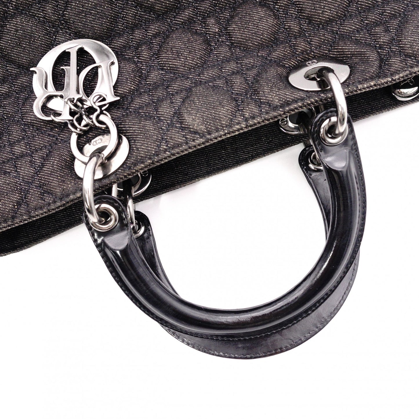 Christian Dior Lady Dior Handbag, Canvas, Black, Silver Hardware