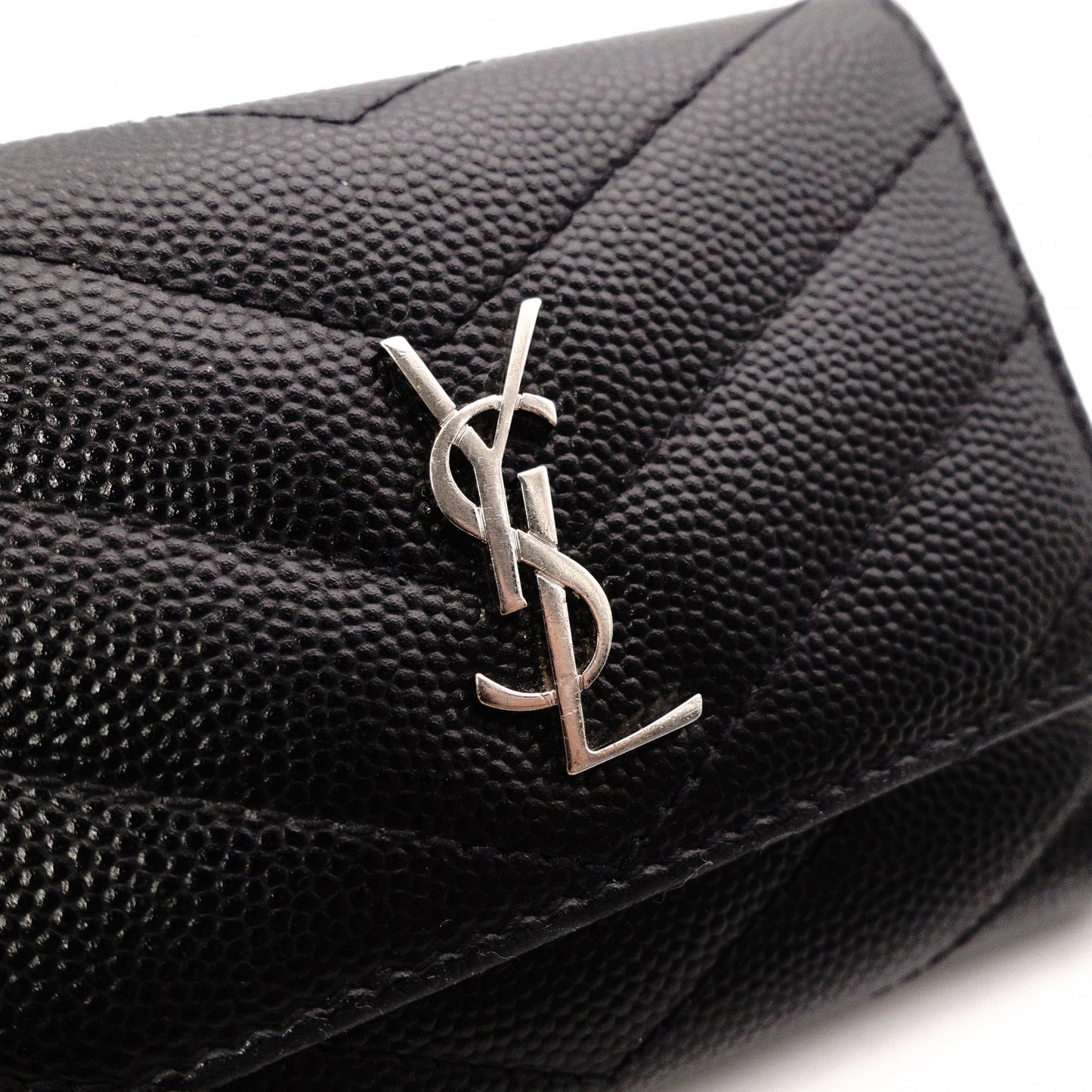 SAINT LAURENT Cassandra Key Case, Leather, Black, YSL, Silver Hardware
