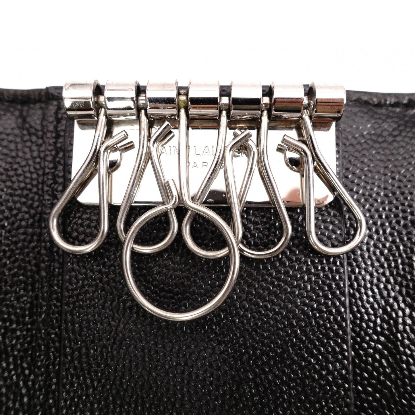 SAINT LAURENT Cassandra Key Case, Leather, Black, YSL, Silver Hardware