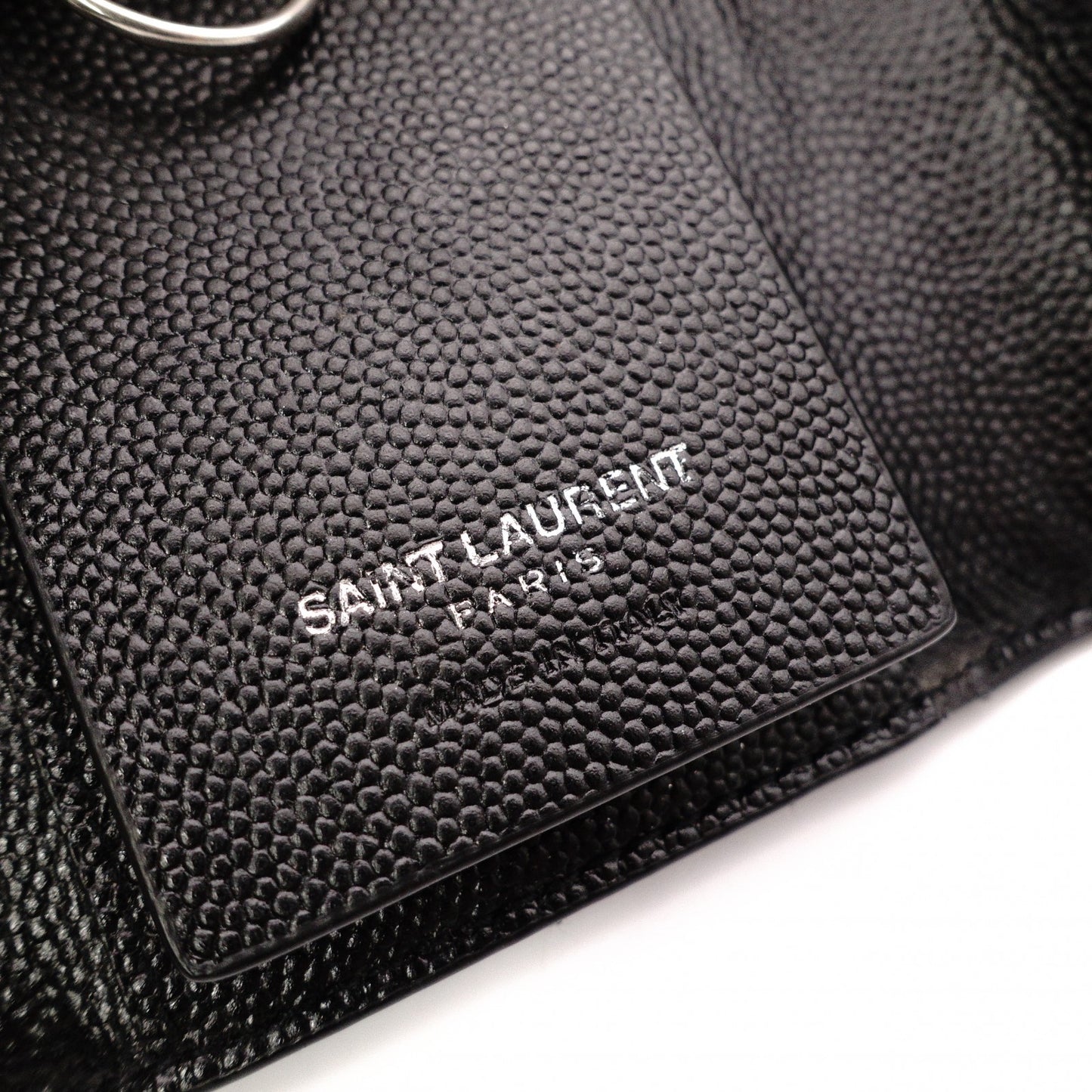 SAINT LAURENT Cassandra Key Case, Leather, Black, YSL, Silver Hardware