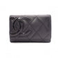 CHANEL Lambskin Cambon Line Card Case, Leather, Black, Business Card Holder