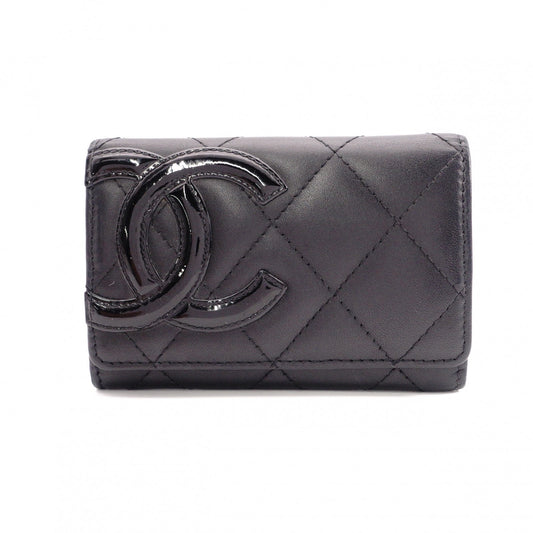 CHANEL Lambskin Cambon Line Card Case, Leather, Black, Business Card Holder
