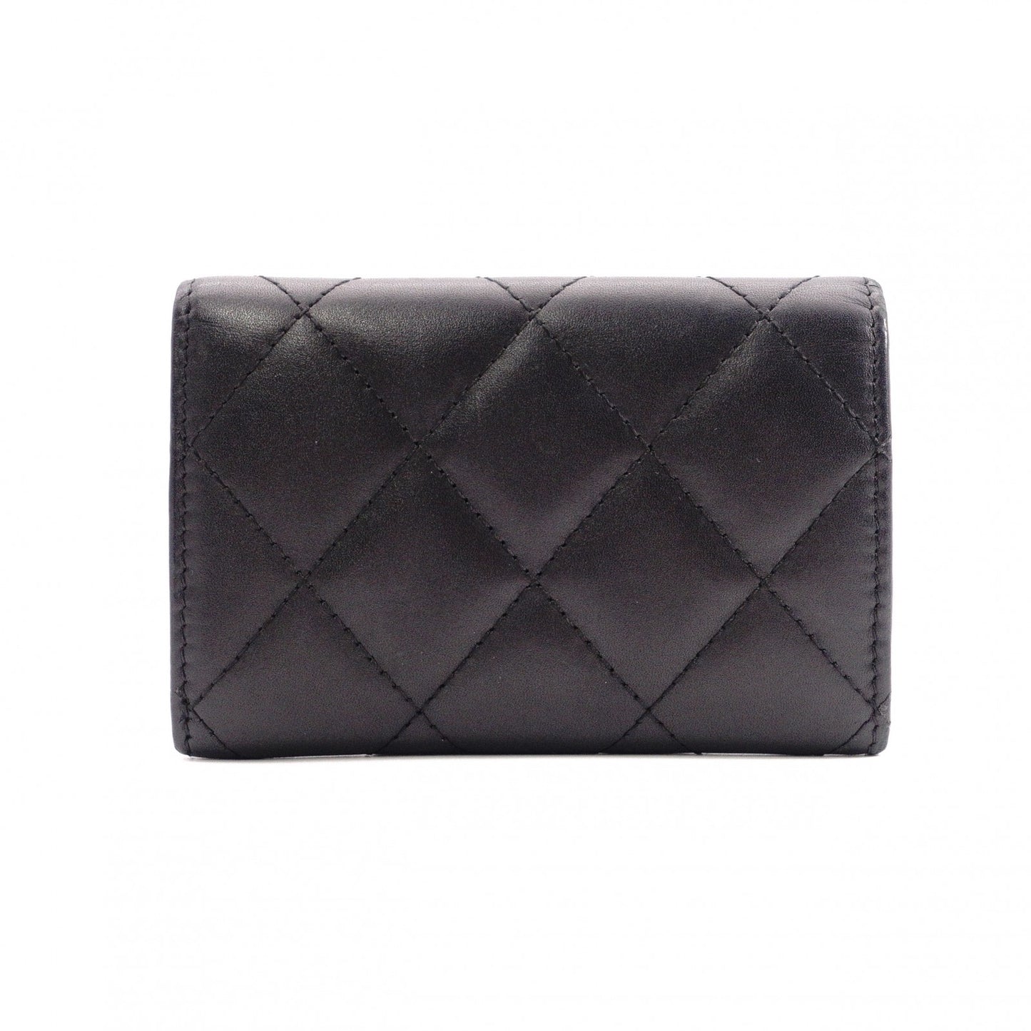 CHANEL Lambskin Cambon Line Card Case, Leather, Black, Business Card Holder