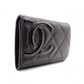 CHANEL Lambskin Cambon Line Card Case, Leather, Black, Business Card Holder