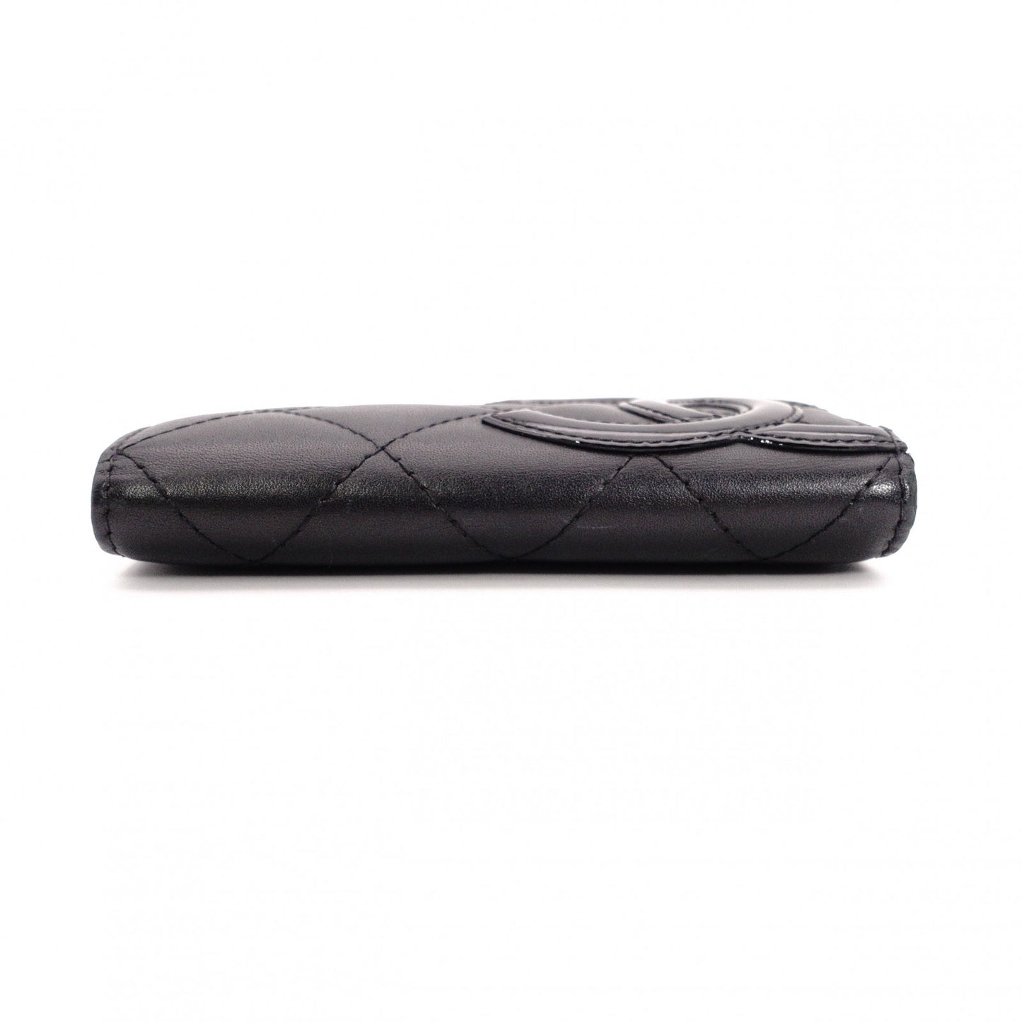 CHANEL Lambskin Cambon Line Card Case, Leather, Black, Business Card Holder