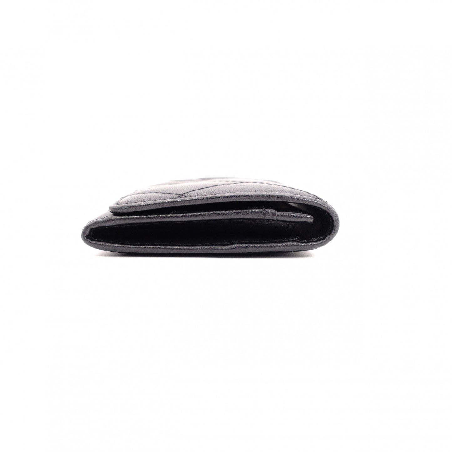 CHANEL Lambskin Cambon Line Card Case, Leather, Black, Business Card Holder