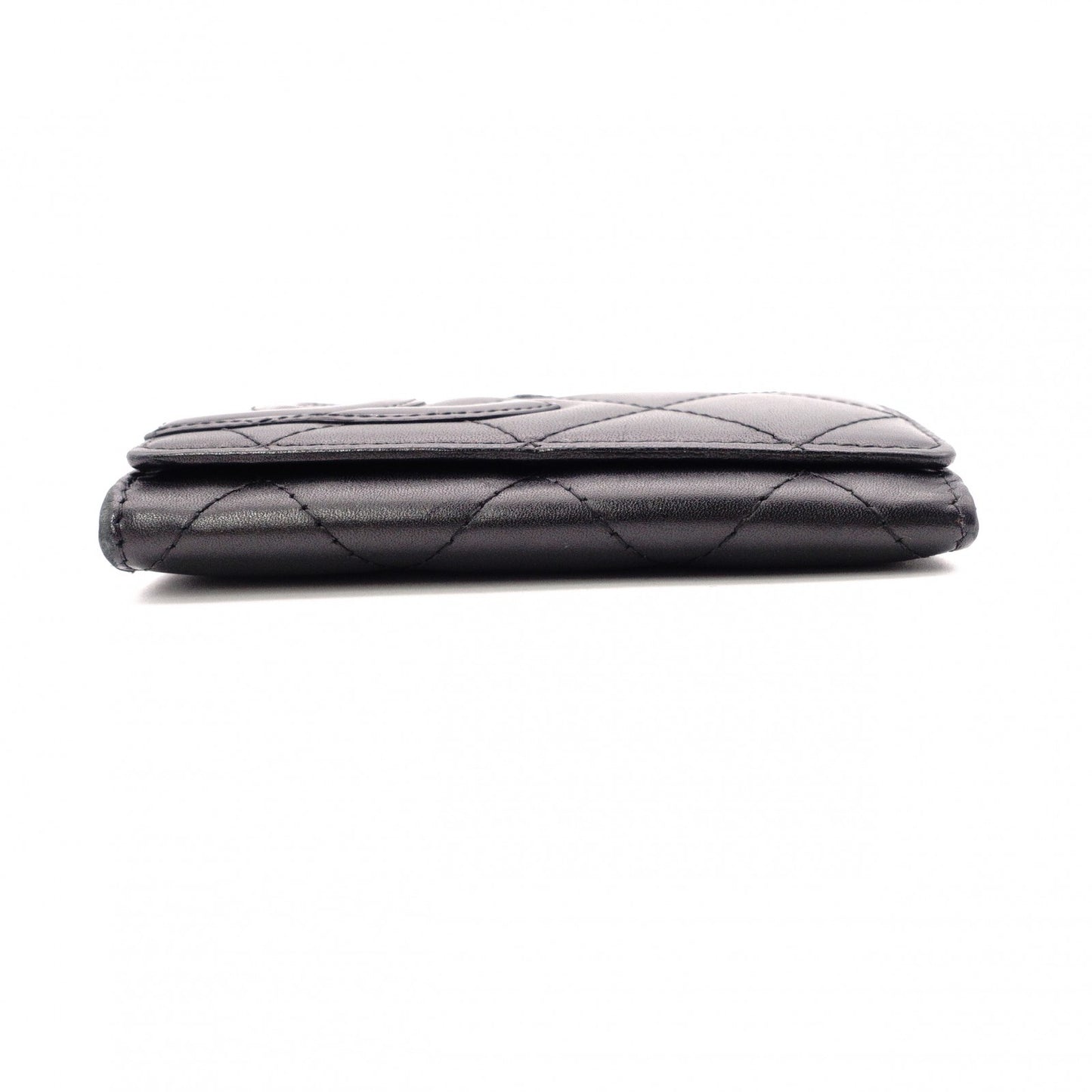 CHANEL Lambskin Cambon Line Card Case, Leather, Black, Business Card Holder