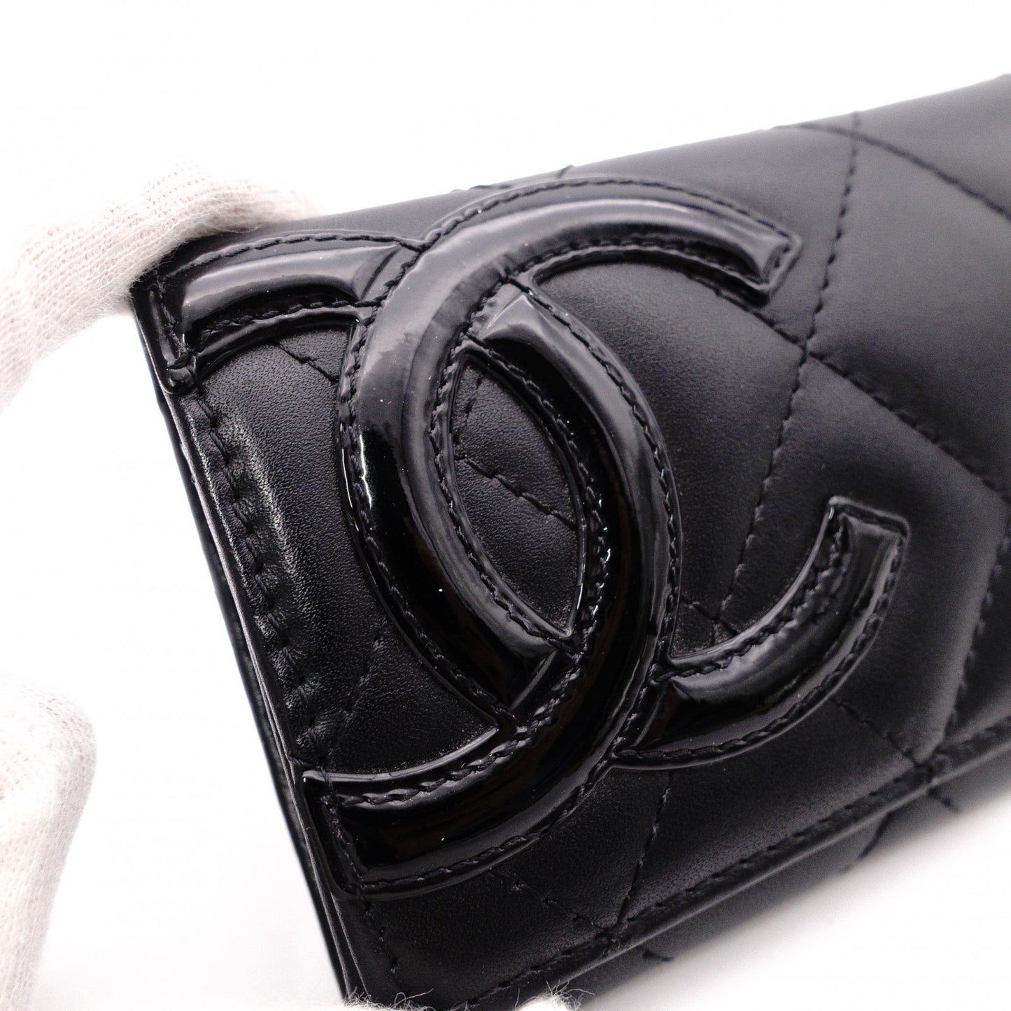CHANEL Lambskin Cambon Line Card Case, Leather, Black, Business Card Holder