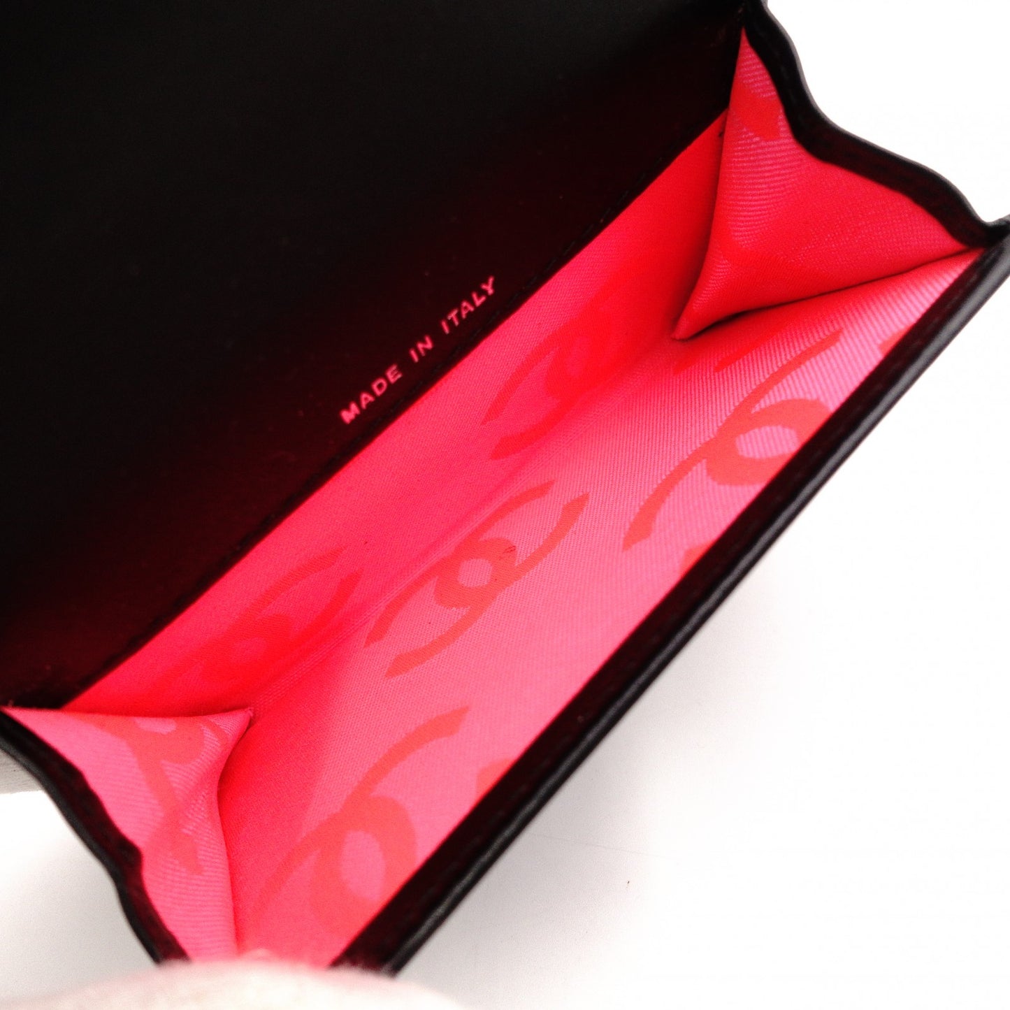 CHANEL Lambskin Cambon Line Card Case, Leather, Black, Business Card Holder