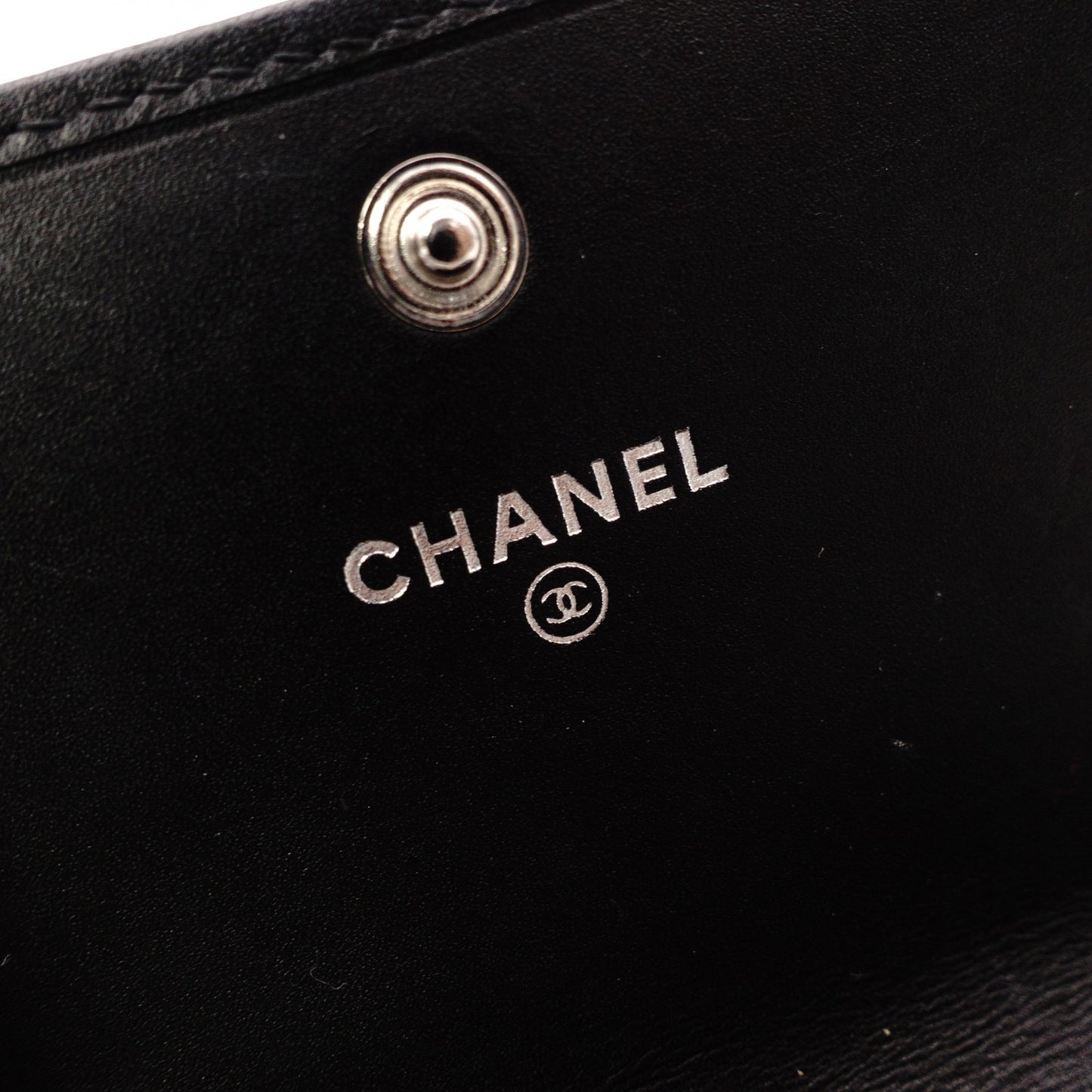 CHANEL Lambskin Cambon Line Card Case, Leather, Black, Business Card Holder