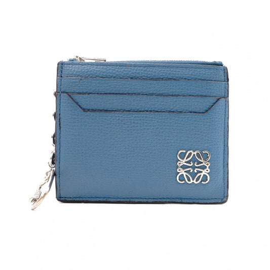 LOEWE Anagram Coin Case, Leather, Turquoise Blue, Logo, Silver Hardware, Card Case