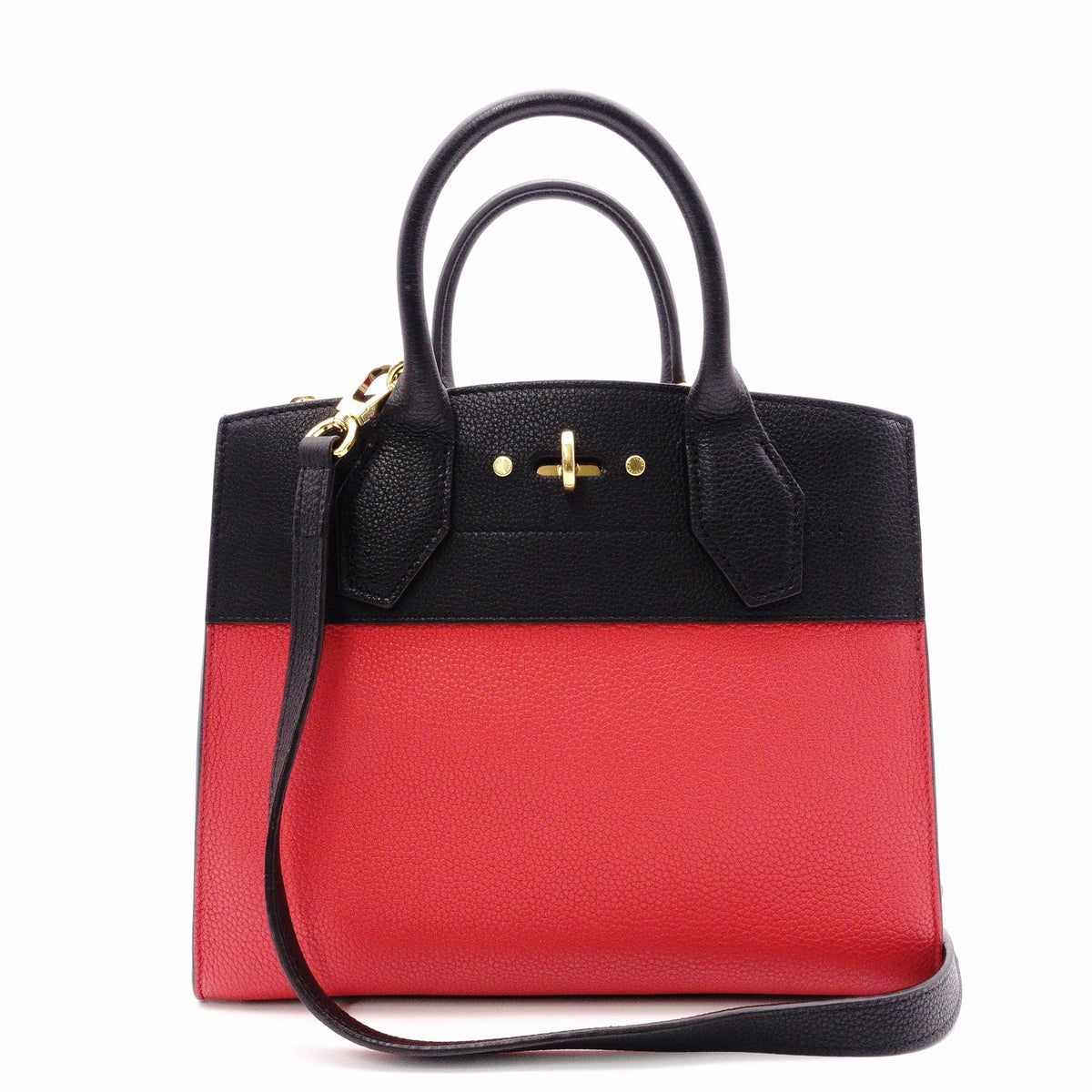 LOUIS VUITTON City Steamer PM Handbag, Leather, Red and Black, 2-Way Crossbody