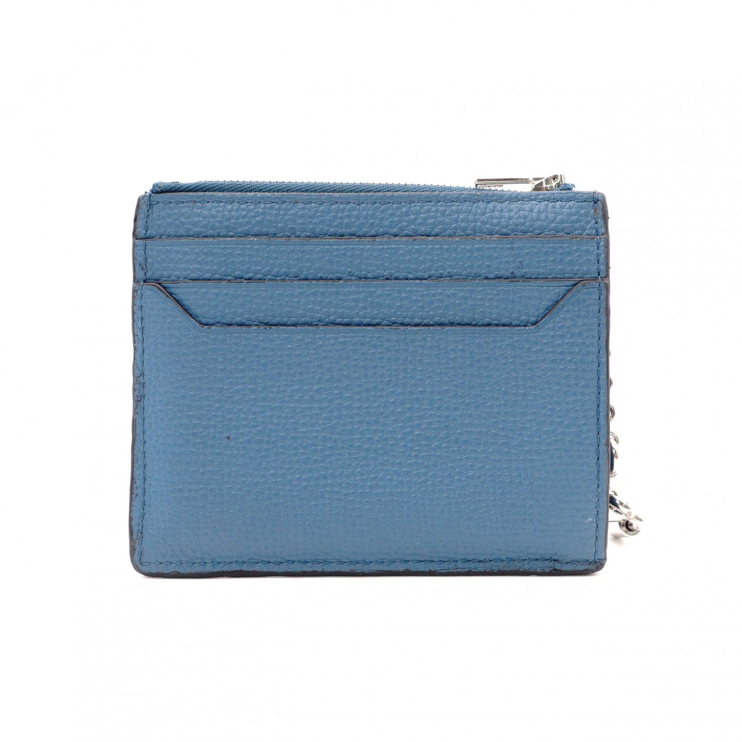 LOEWE Anagram Coin Case, Leather, Turquoise Blue, Logo, Silver Hardware, Card Case