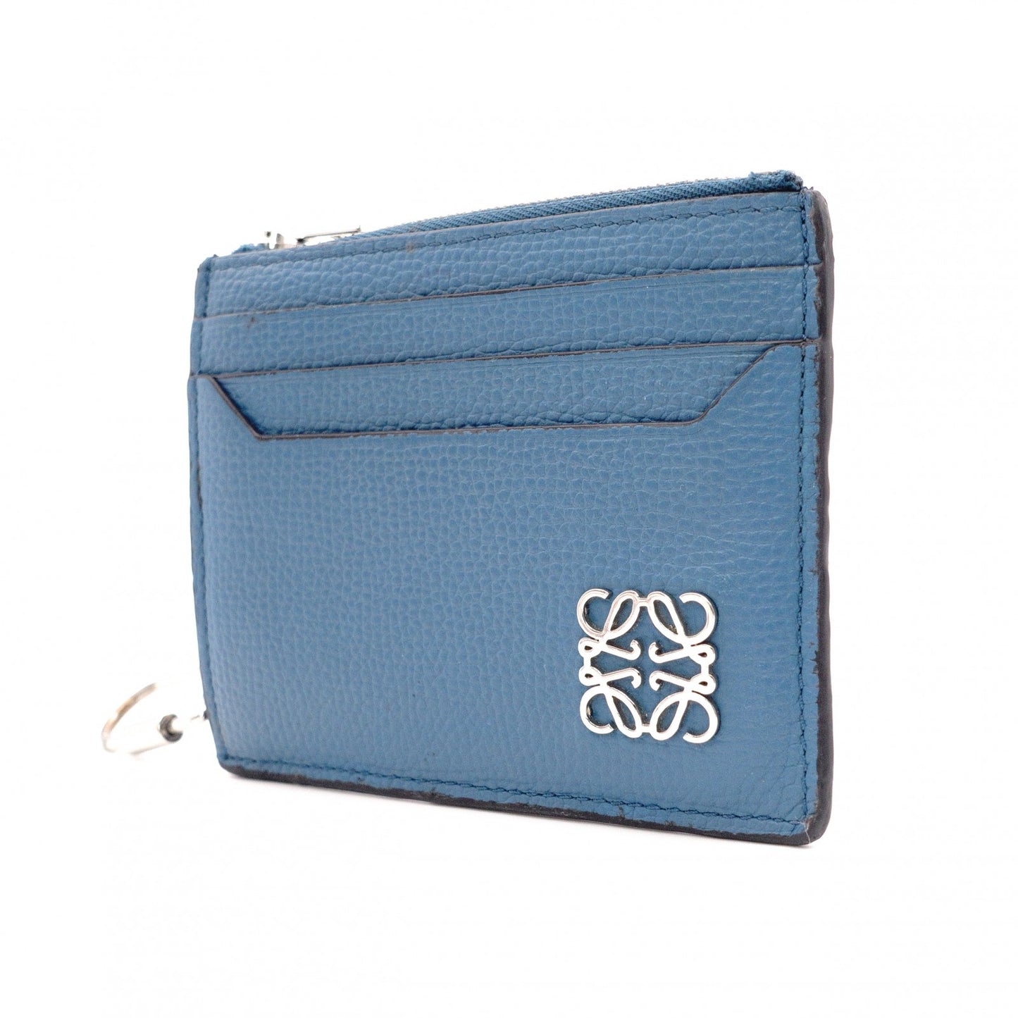 LOEWE Anagram Coin Case, Leather, Turquoise Blue, Logo, Silver Hardware, Card Case