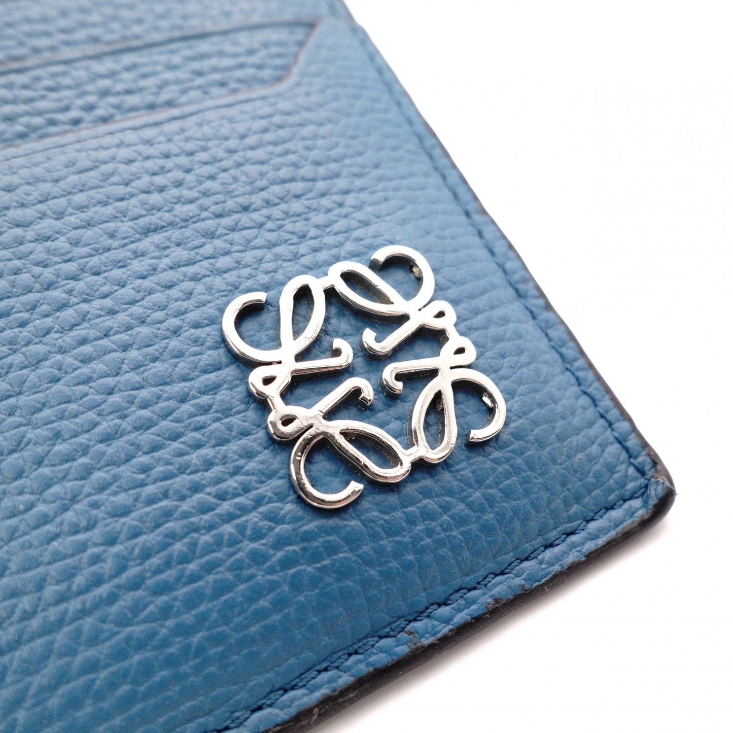 LOEWE Anagram Coin Case, Leather, Turquoise Blue, Logo, Silver Hardware, Card Case