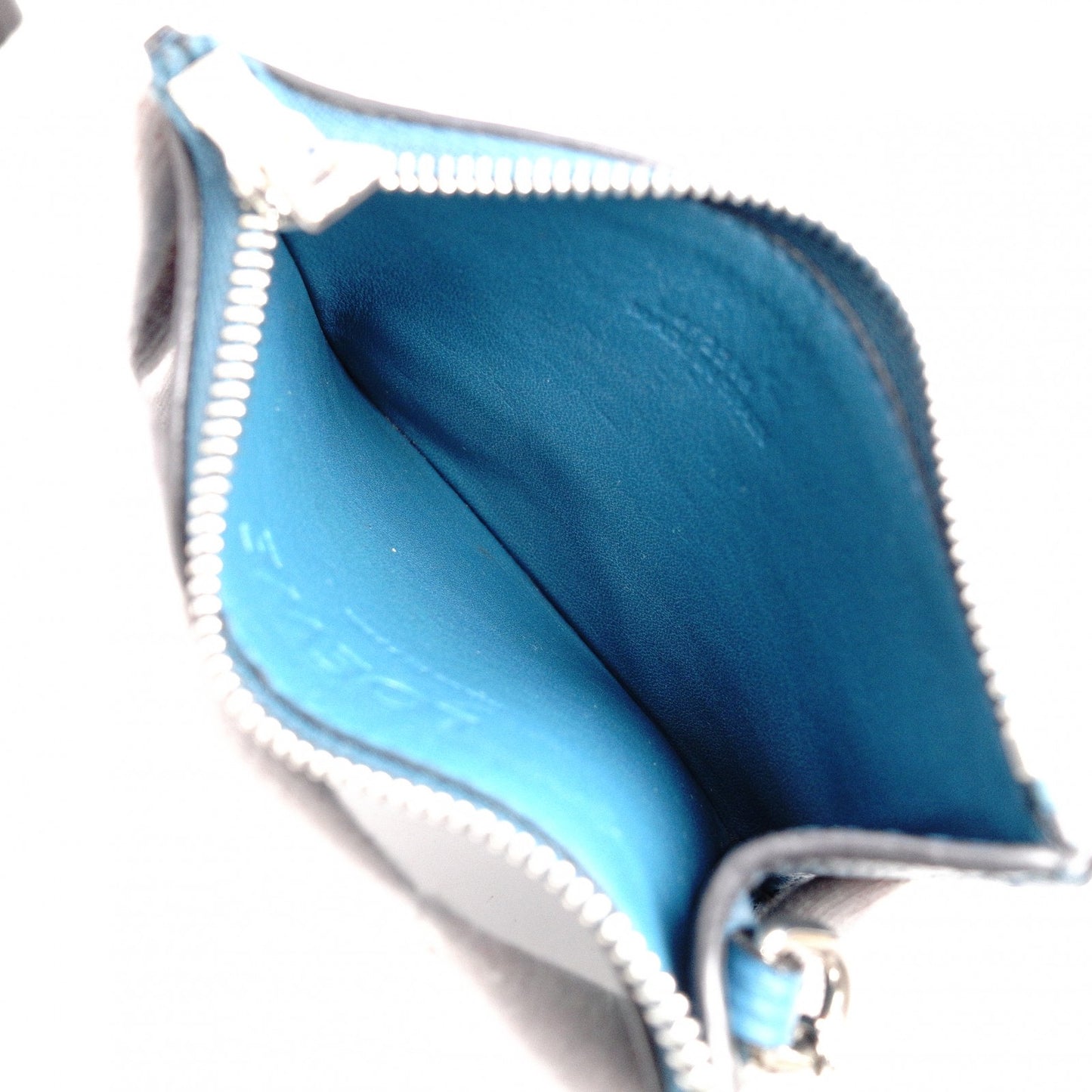 LOEWE Anagram Coin Case, Leather, Turquoise Blue, Logo, Silver Hardware, Card Case
