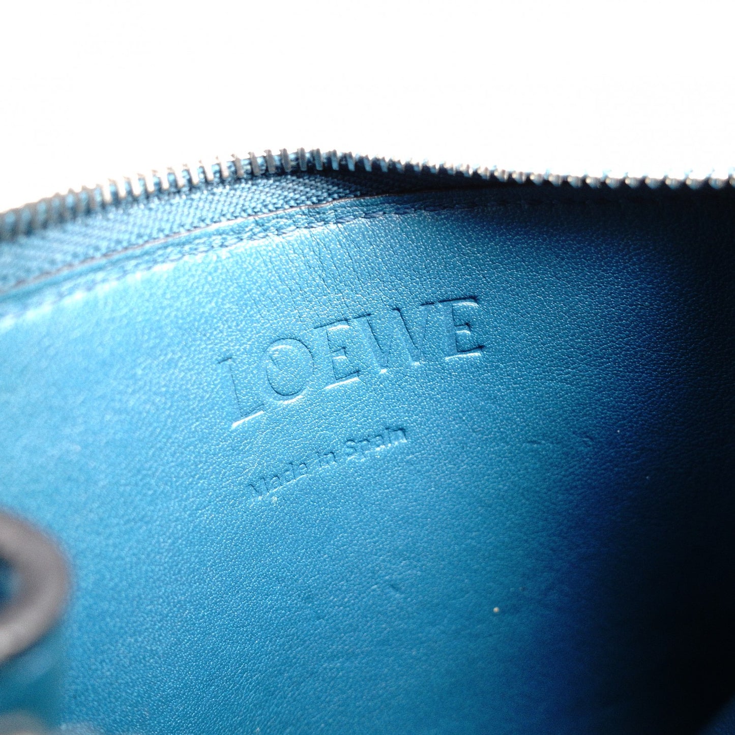 LOEWE Anagram Coin Case, Leather, Turquoise Blue, Logo, Silver Hardware, Card Case