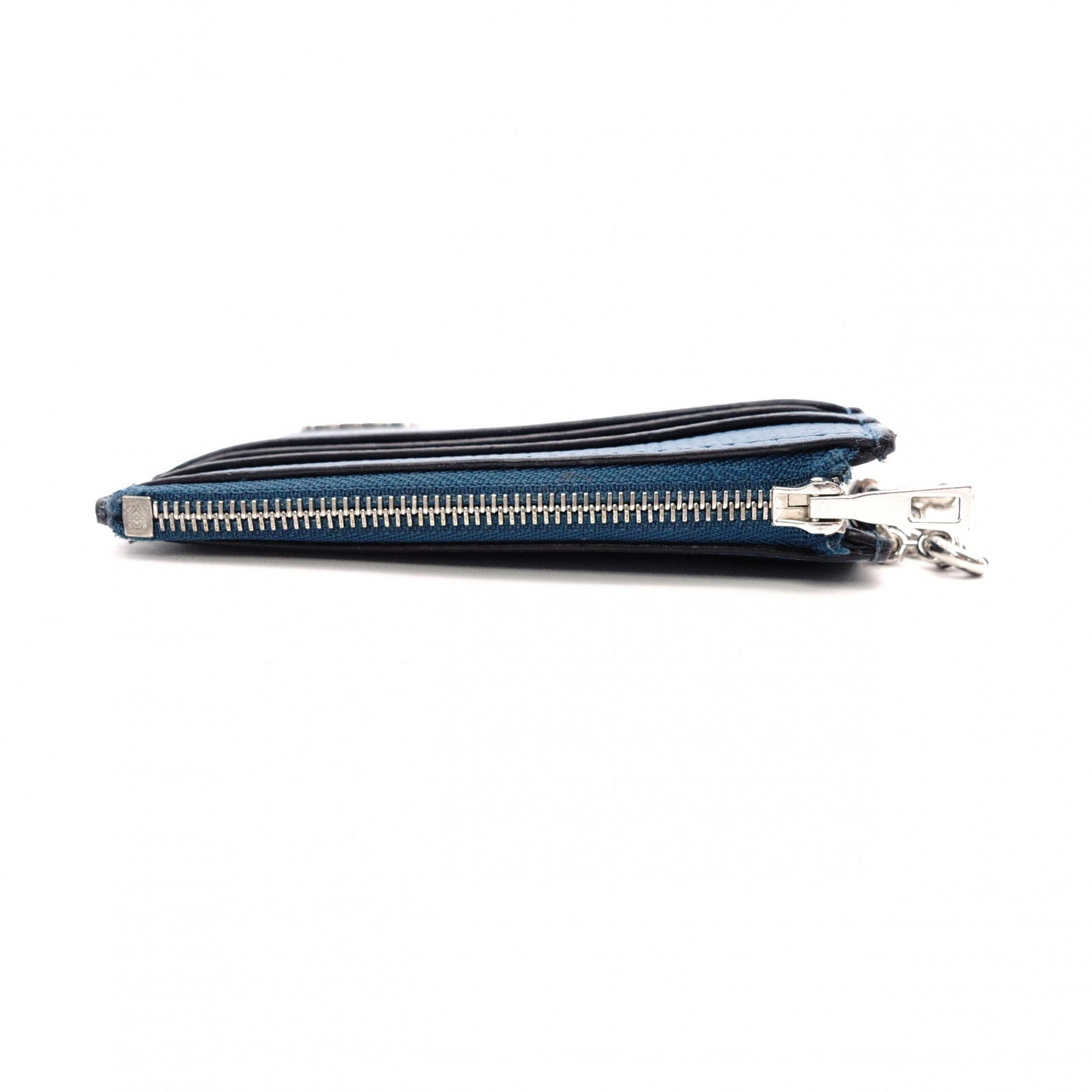 LOEWE Anagram Coin Case, Leather, Turquoise Blue, Logo, Silver Hardware, Card Case