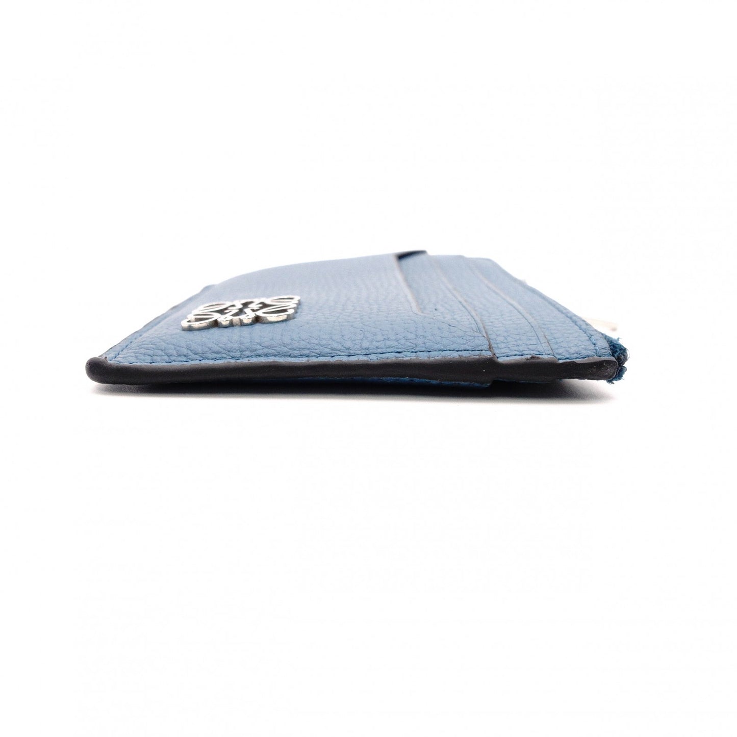 LOEWE Anagram Coin Case, Leather, Turquoise Blue, Logo, Silver Hardware, Card Case