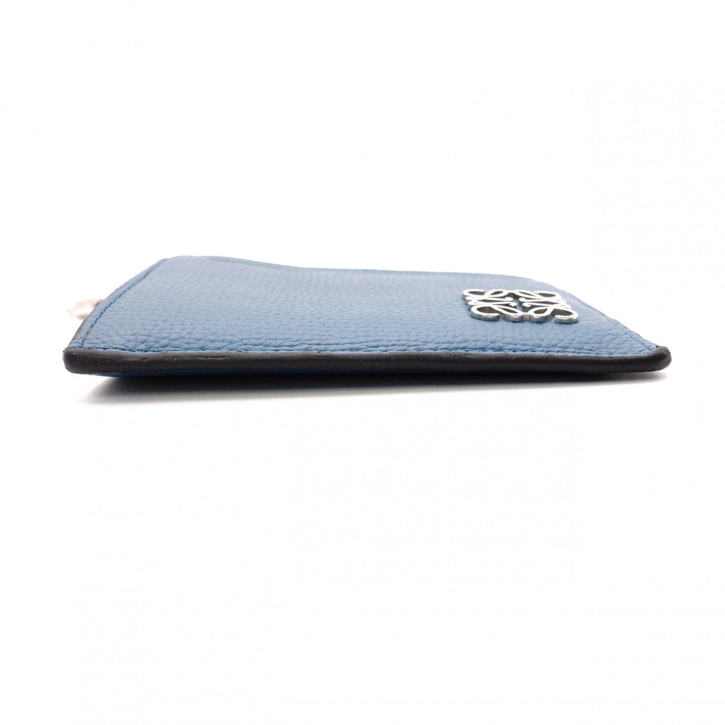 LOEWE Anagram Coin Case, Leather, Turquoise Blue, Logo, Silver Hardware, Card Case